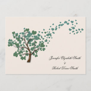 Green Heart Tree on Ivory Wedding Invitation