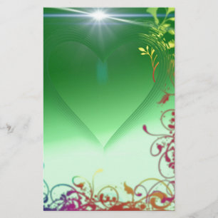 Green Heart with Frilly Border Stationery