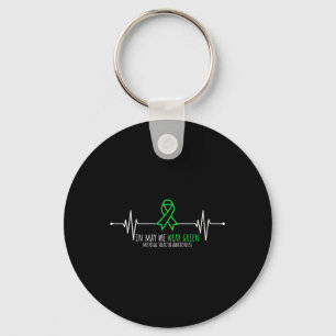 Green Heartbeats Ribbon Mental Health Awareness Mo Keychain
