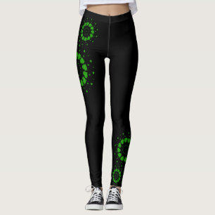 Green hearts circles design on black leggings