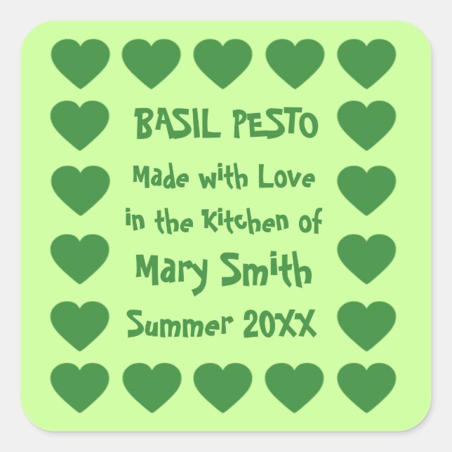 Green Hearts Custom Canning Labels (Front)