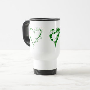 Green Hearts, Love, Romance, Valentine's Day Travel Mug