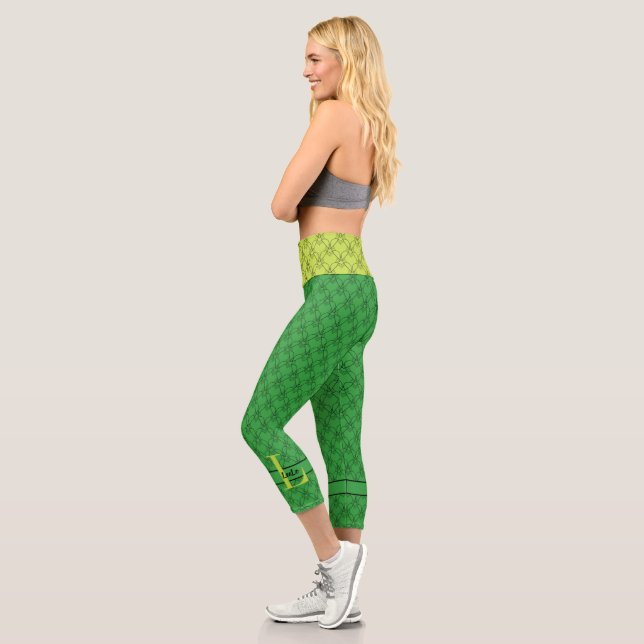 Green Hearts Monogram & Name Custom Capri Leggings (Left)