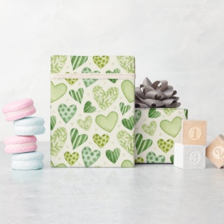 Green Hearts Pattern Wrapping Paper Roll