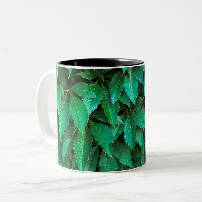 green hedge background parthenocissus pattern text Two-Tone coffee mug (Front Left)