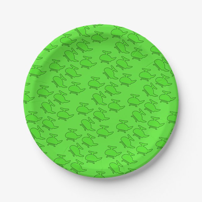 Green Helicopter Birthday  Paper Plate (Front)