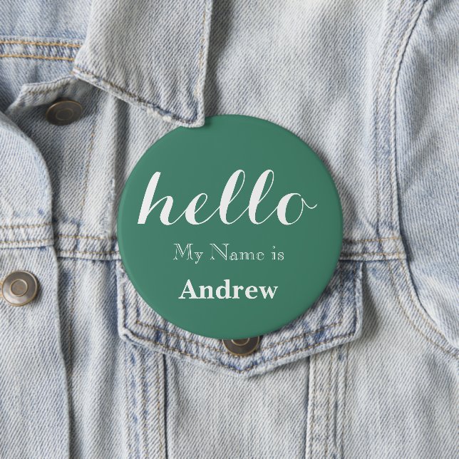 Green Hello My name is Name Badge 4 Inch Round Button (In Situ)
