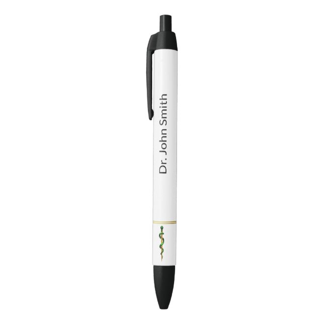 Green Herbal Gold Rod of Asclepius Medical Black Ink Pen (Top (Vertical))