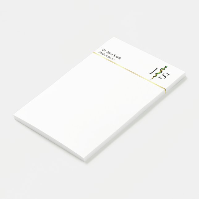 Green Herbal Gold Rod of Asclepius Medical Post-it Notes (Angled)