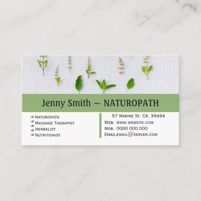 Green Herbs Naturopath Carte de visite de nominati (Devant)