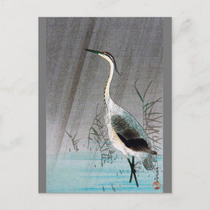 Green Heron in Rain, Watanabe Seitei Postcard