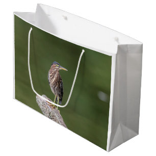 Green Heron on a log Large Gift Bag