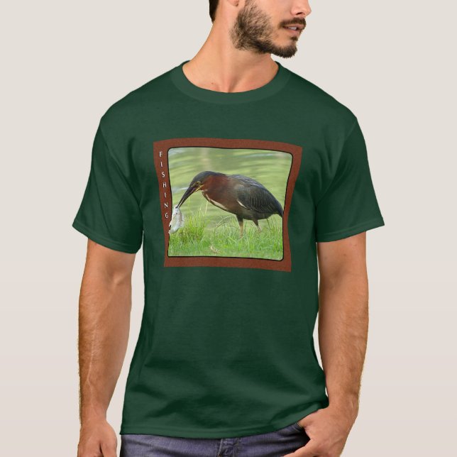 Green Heron with fish Shirt (Front)