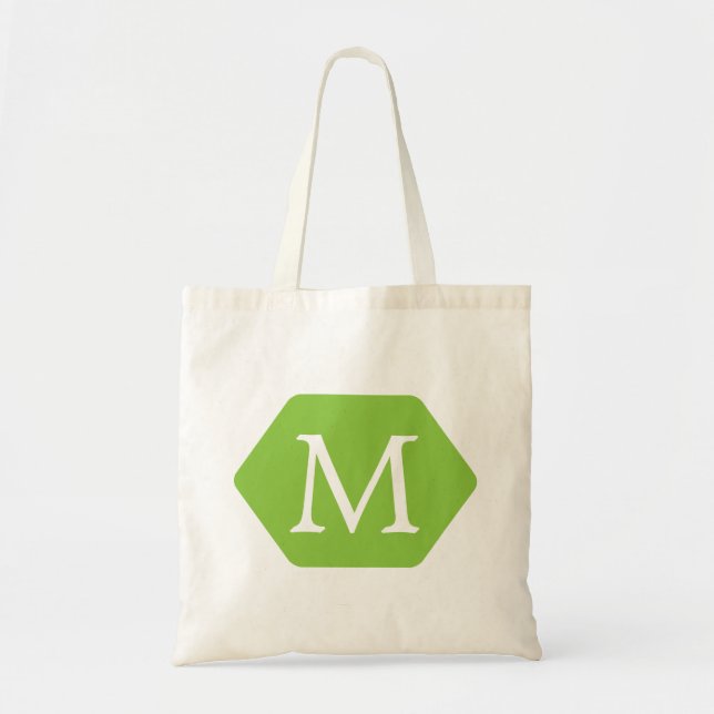 Green Hexa Round and White Custom Monogram Tote Bag (Front)