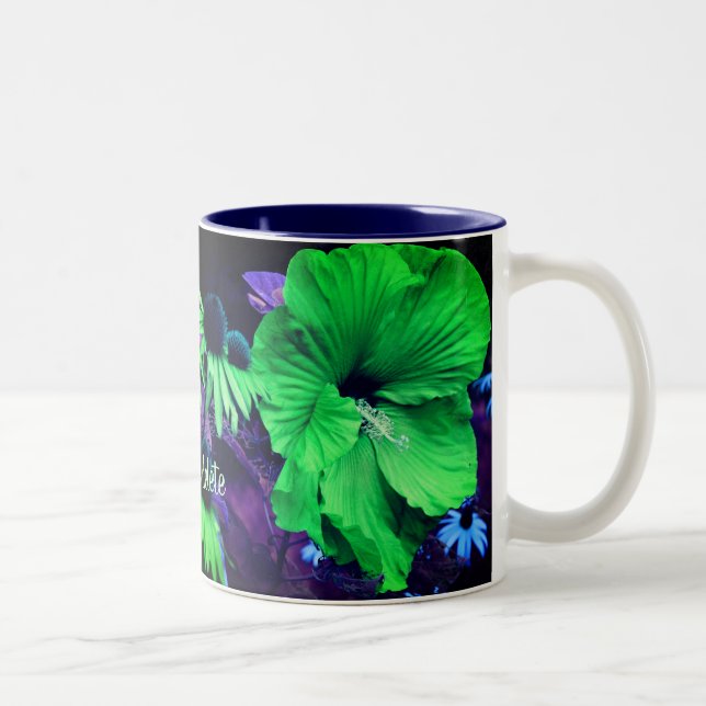 Green Hibiscus Flower Art Personalized Two-Tone Coffee Mug (Right)