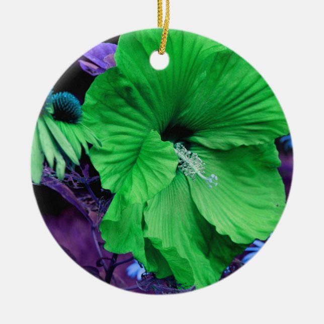 Green Hibiscus Flower Ornament (Front)