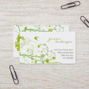 Green Hibiscus Swirls & Swallows Business Cards