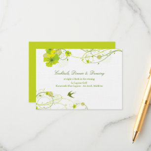 Green Hibiscus Swirls & Swallows Floral Wedding Enclosure Card