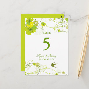 Green Hibiscus Swirls & Swallows Floral Wedding Postcard