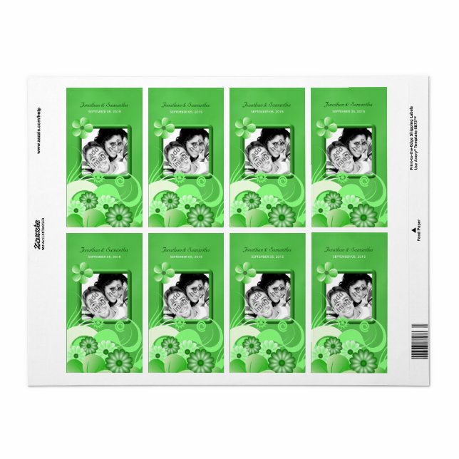 Green Hibiscus Wedding Big Photo Favour Wine Label (Full Sheet)