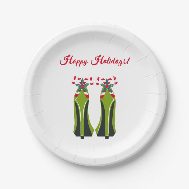 Green High Heels with Candy Canes Paper Plate (Front)