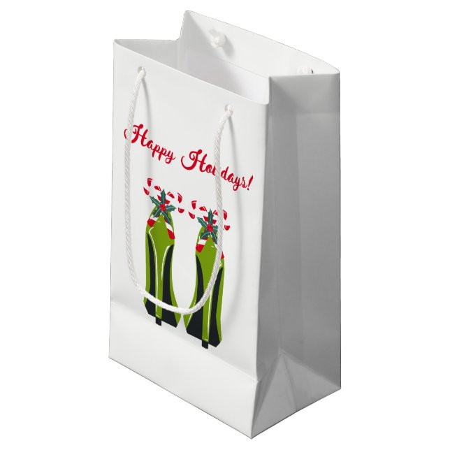 Green High Heels with Candy Canes Small Gift Bag (Front Angled)