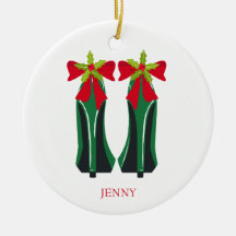 Green High Heels with Christmas Bows