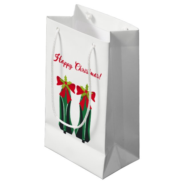 Green High Heels with Christmas Bows Small Gift Bag (Front Angled)