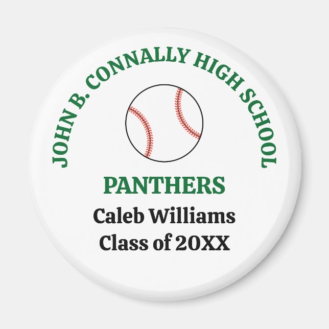Green High School Baseball Player Personalized Magnet (Front)