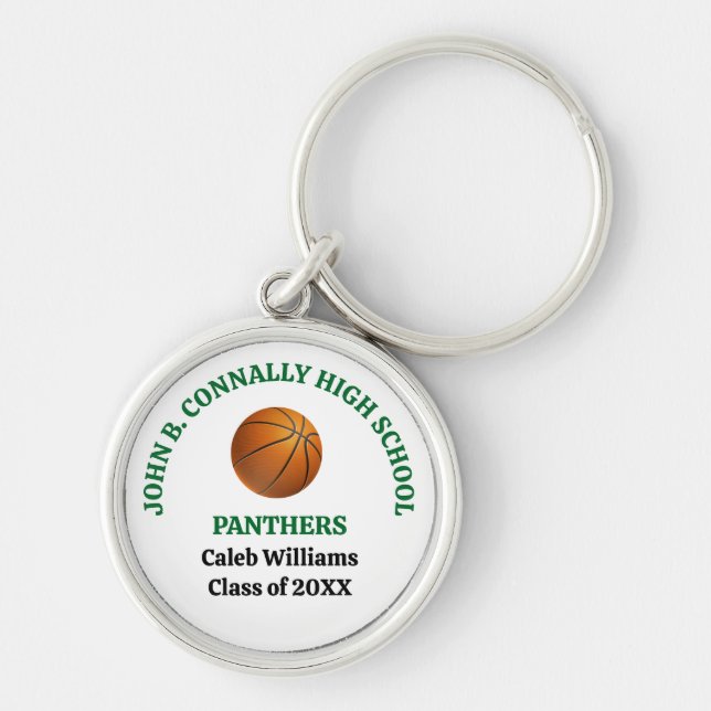 Green High School Basketball Player Personalized Keychain (Front)