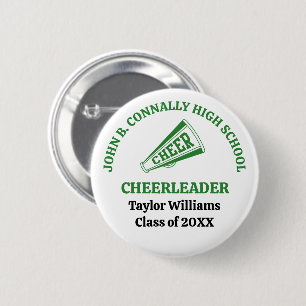 Green High School Cheerleader Personalized 2 Inch Round Button