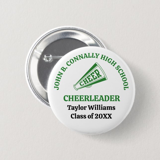 Green High School Cheerleader Personalized 2 Inch Round Button (Front & Back)