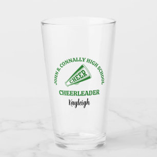 Green High School Cheerleader Personalized Glass