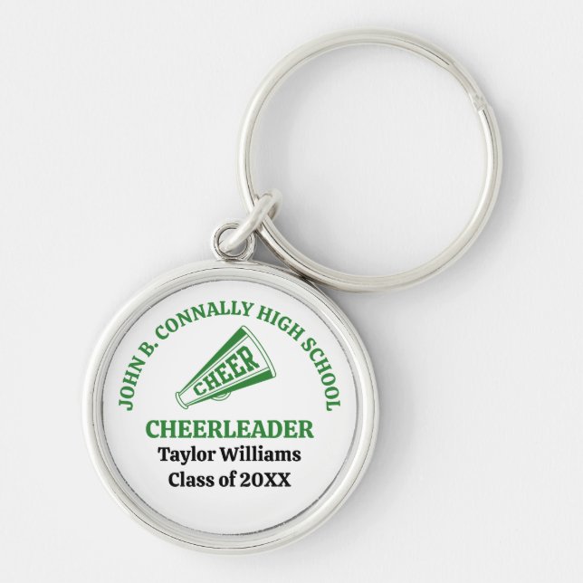 Green High School Cheerleader Personalized Keychain (Front)