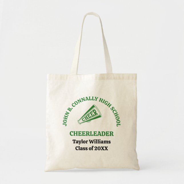 Green High School Cheerleader Personalized Tote Bag (Front)