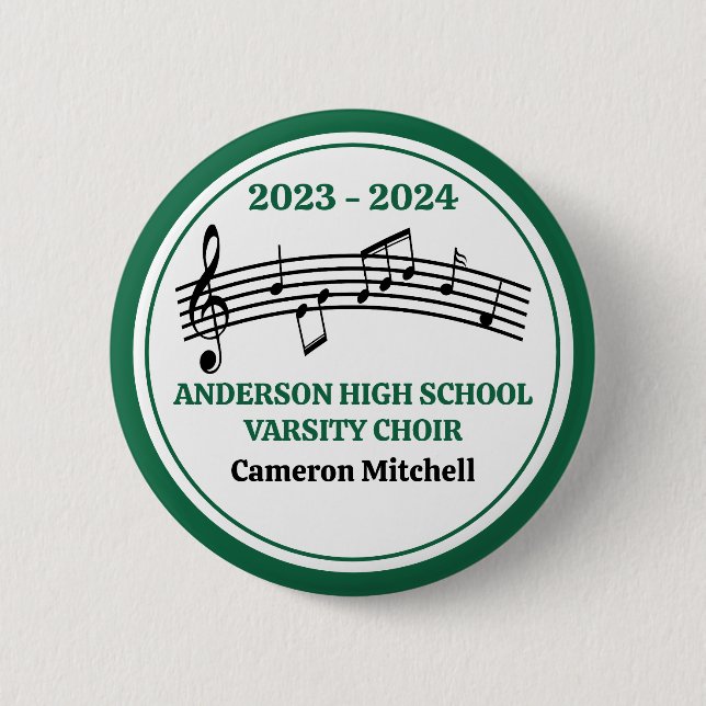 Green High School Choir Custom Keepsake 2 Inch Round Button (Front)