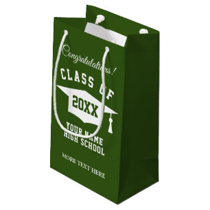 Green high school class graduate gift bags