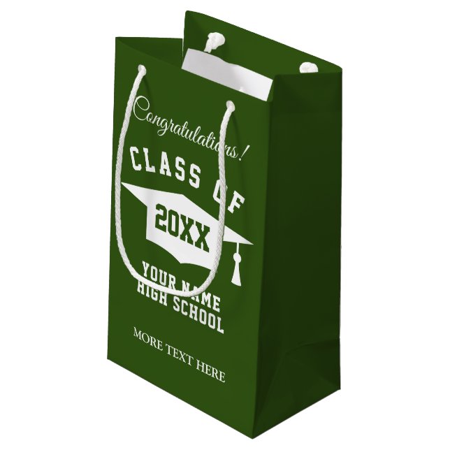 Green high school class graduate gift bags (Back Angled)