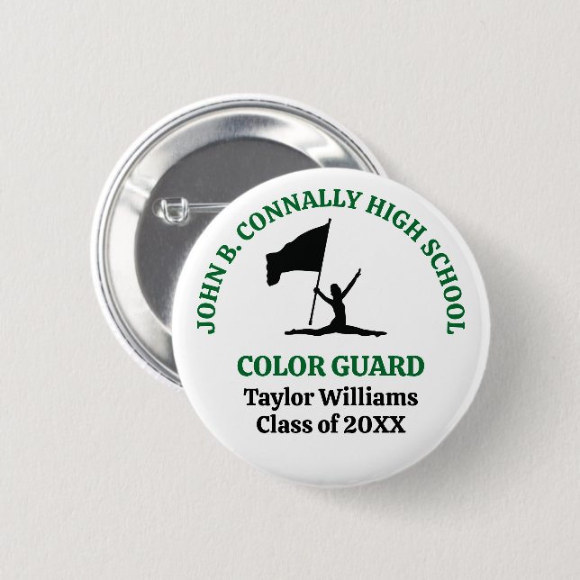 Green High School Colour Guard Personalized 2 Inch Round Button (Front & Back)