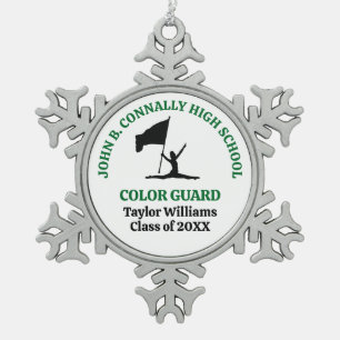 Green High School Colour Guard Personalized Snowflake Pewter Christmas Ornament