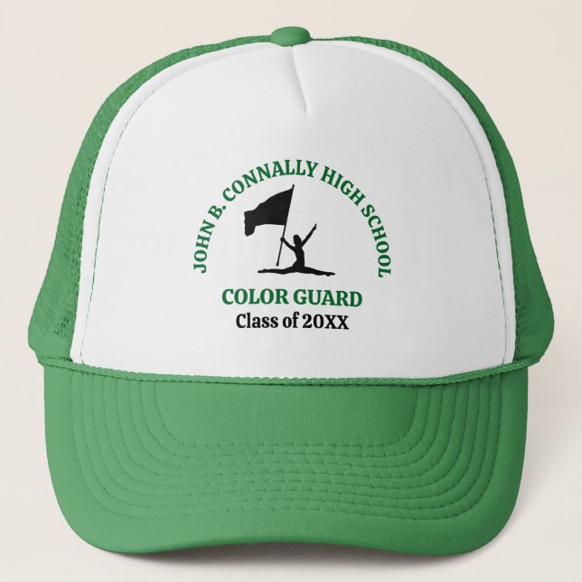 Green High School Colour Guard Personalized Trucker Hat (Front)