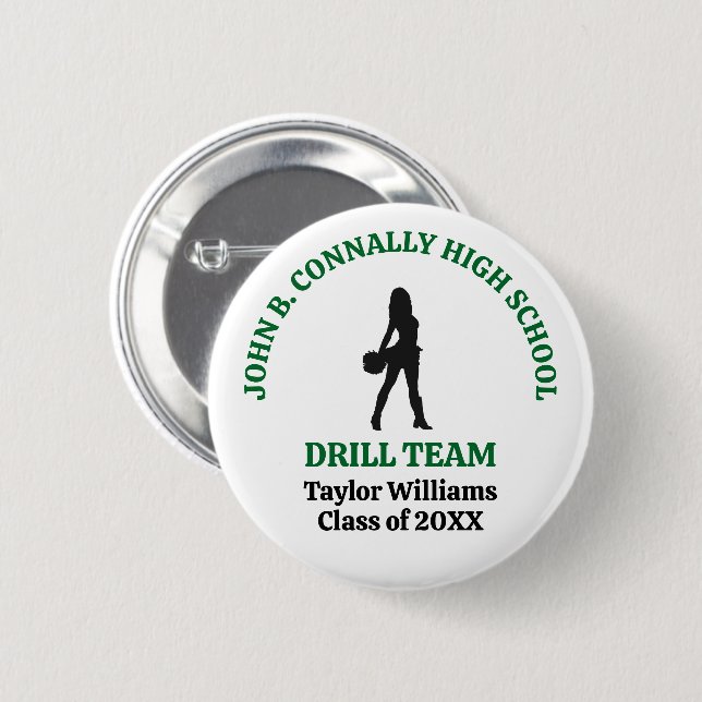 Green High School Drill Team Dancer Personalized 2 Inch Round Button (Front & Back)