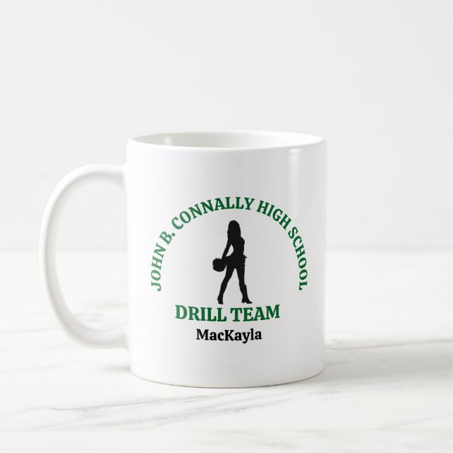Green High School Drill Team Dancer Personalized Coffee Mug (Left)