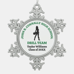 Green High School Drill Team Dancer Personalized Snowflake Pewter Christmas Ornament