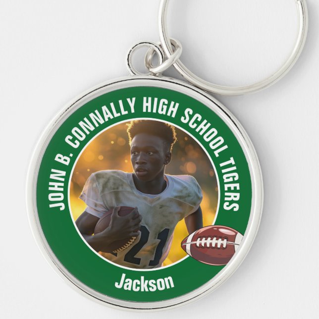 Green High School Football Player Photo Keychain (Front)