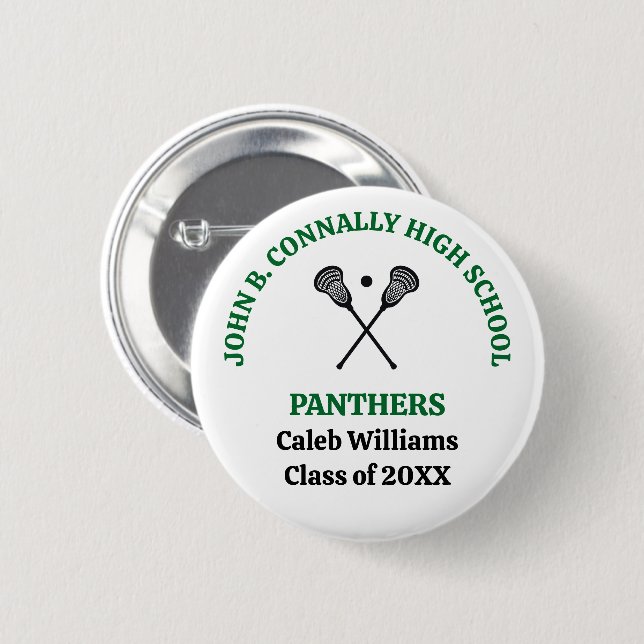 Green High School Lacrosse Team Personalized 2 Inch Round Button (Front & Back)