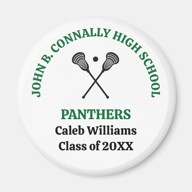 Green High School Lacrosse Team Personalized Magnet (Front)