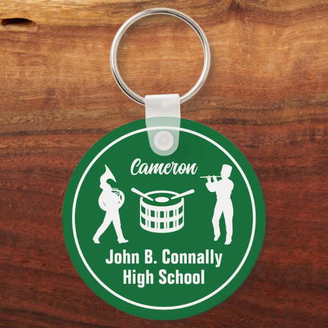 Green High School Marching Band Personalized Keychain (Front)