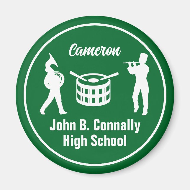 Green High School Marching Band Personalized Magnet (Front)