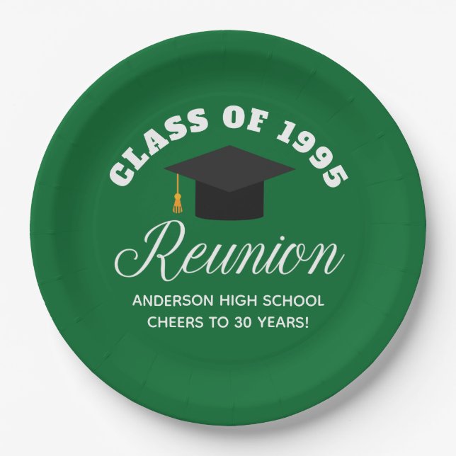 Green High School Reunion Personalized Party Paper Plate (Front)
